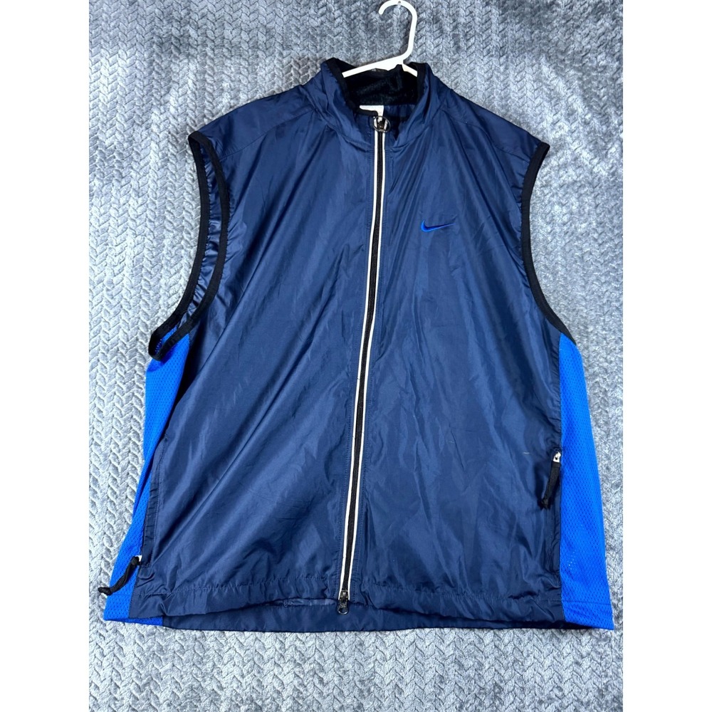 Vintage Nike Clima-FIT Windbreaker Vest Men XL Navy Blue Swoosh Mock Neck Zip Up